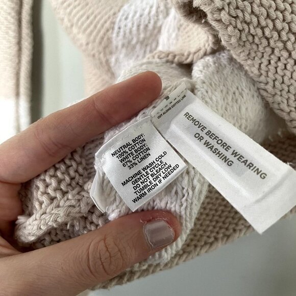 LOFT beige white knit full zip jacket sweater vintage style cotton linen size XS - Picture 8 of 10